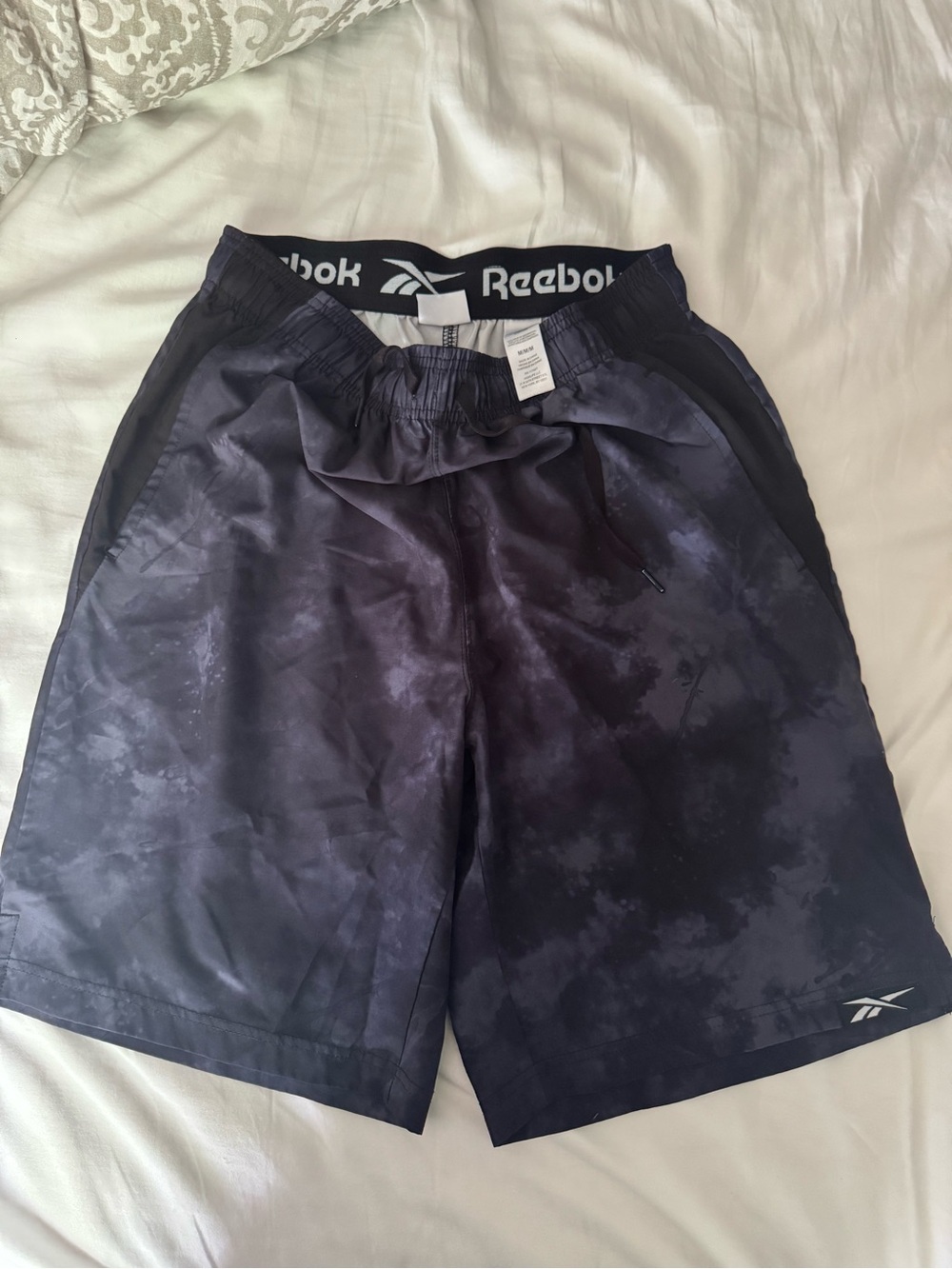 Reebok Black and White Elastic Waist Athletic Shorts